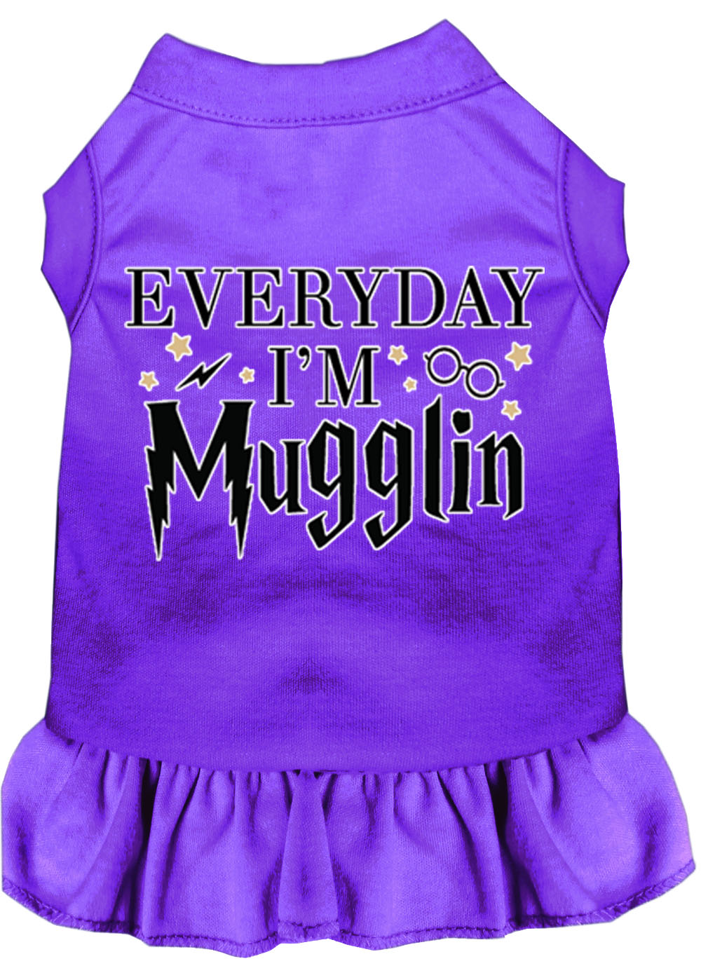 Everyday I'm Mugglin Screen Print Dog Dress Purple Sm